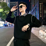 B166/特P68控98高级感格子翻领袖弯线圈卫衣长袖男4，男装卫衣，电商A256