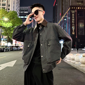 J166/P138控178 潮牌皮领日系纯棉水洗工装帅气小伙上衣夹克3图片