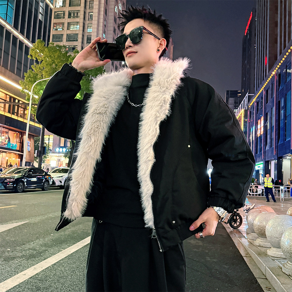 A999/P148控198抖音座山雕大毛领连帽棉服上衣男2图片