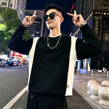 B162/P68控98假两件领拼接撞色圆领卫衣长袖男1，男装卫衣，电商A256