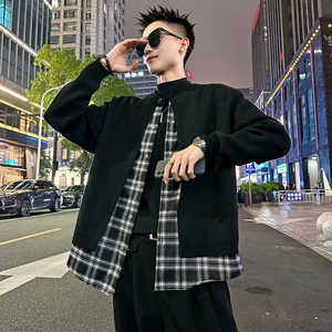 MC199/P110控150 简约毛衣假两件格子内衬开衫针织外套男2图片