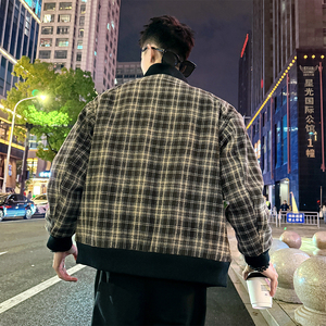 A196/P148控198 立领格子呢料外套夹棉外套上衣男3图片