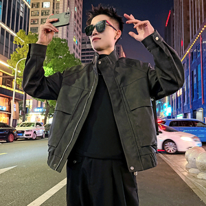 J185加绒/特P158控208 插肩袖斜插订扣加绒机车服皮衣外套男2图片