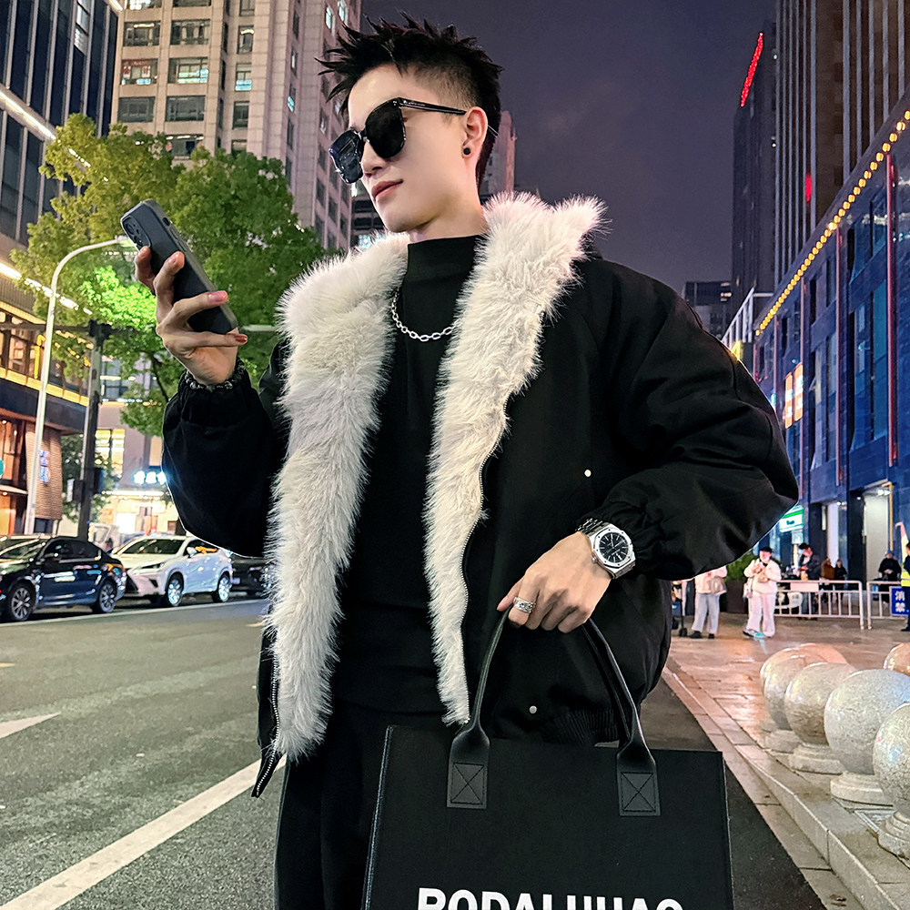 A999/P148控198抖音座山雕大毛领连帽棉服上衣男4,男装棉衣,电商A256