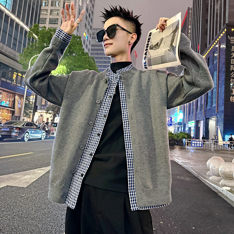MC197/P118控158简约假两件衬衫毛衣开衫针织外套男2,男装针织衫/毛衣,电商A256