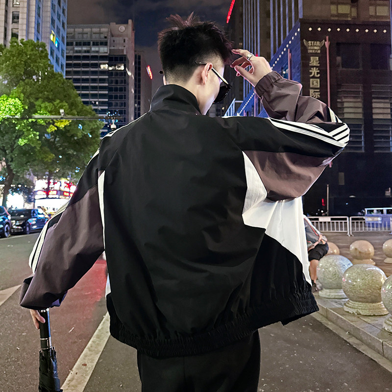 J178/P118控158插肩袖拼色运动风立领上衣夹克痞帅小伙外套男2,男装夹克,电商A256