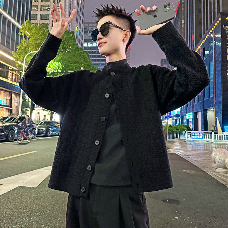 MC198/P118控158 简约毛衣树皮纹织法开衫针织外套男1图片