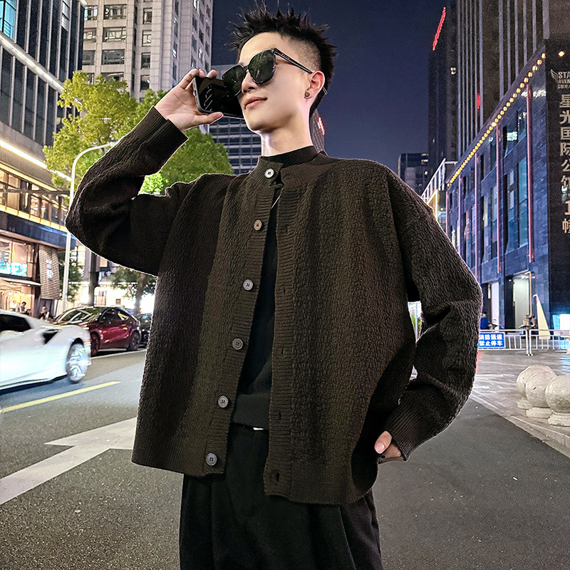 MC198/P118控158 简约毛衣树皮纹织法开衫针织外套男4图片