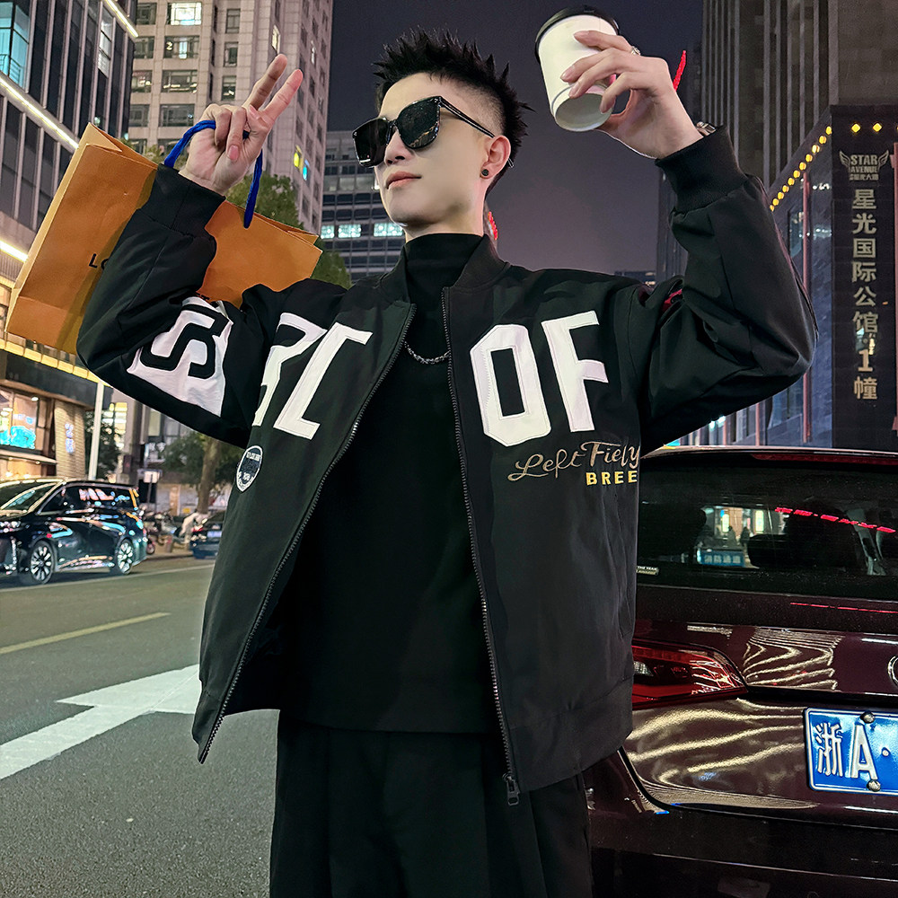 J190/P110控158大C刺绣拼接棒球领夹克外套男3,男装夹克,电商A256