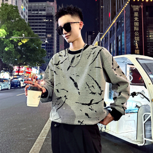 B169/P78控108假两件领子烧花抽绳收口宽版卫衣长袖男图片