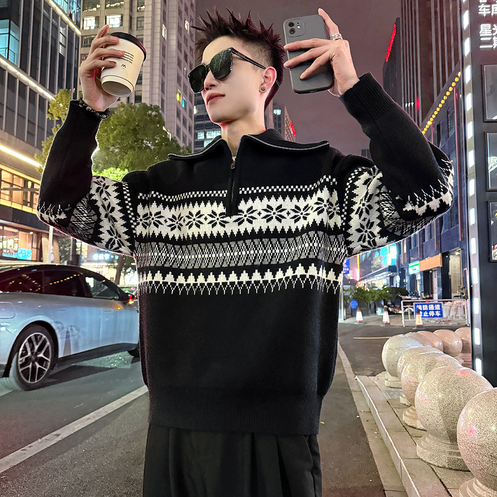 MC220/P108控148高品质半拉链高领圣诞款毛衣针织打底衫男3,男装T恤,电商A256