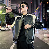 J110/P118控158痞帅小伙拼色棒球领拼接皮衣夹克帅气皮衣外套男，男装夹克，电商A256