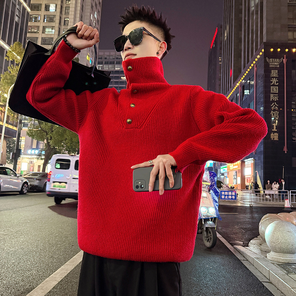 MC225/P88控128金属扣高领毛衣1，男装针织衫/毛衣，电商A256