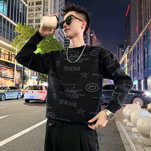 MC217/P78控108 假两件领提花字母卡通个性毛衣针织打底衫男4图片