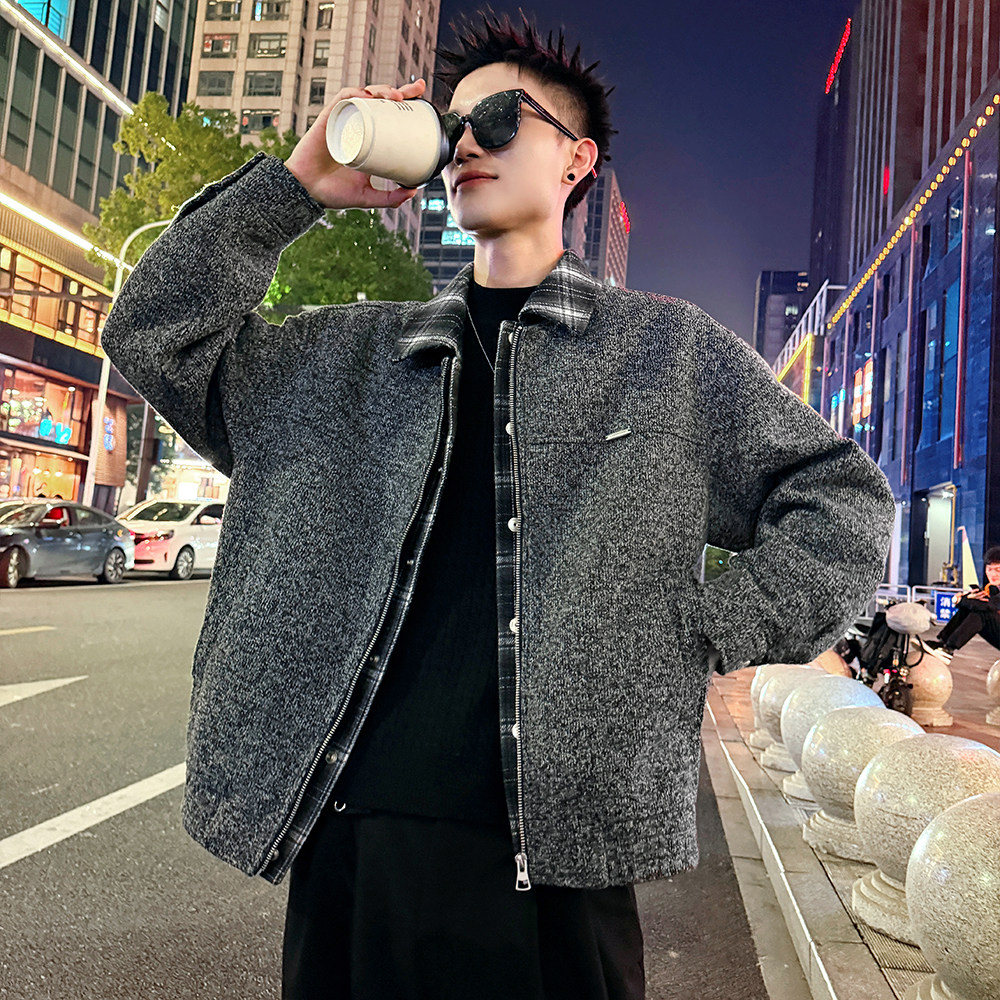 J183/特P158控208格子假两件花线呢料痞帅小伙外套男4,女装短外套,电商A256