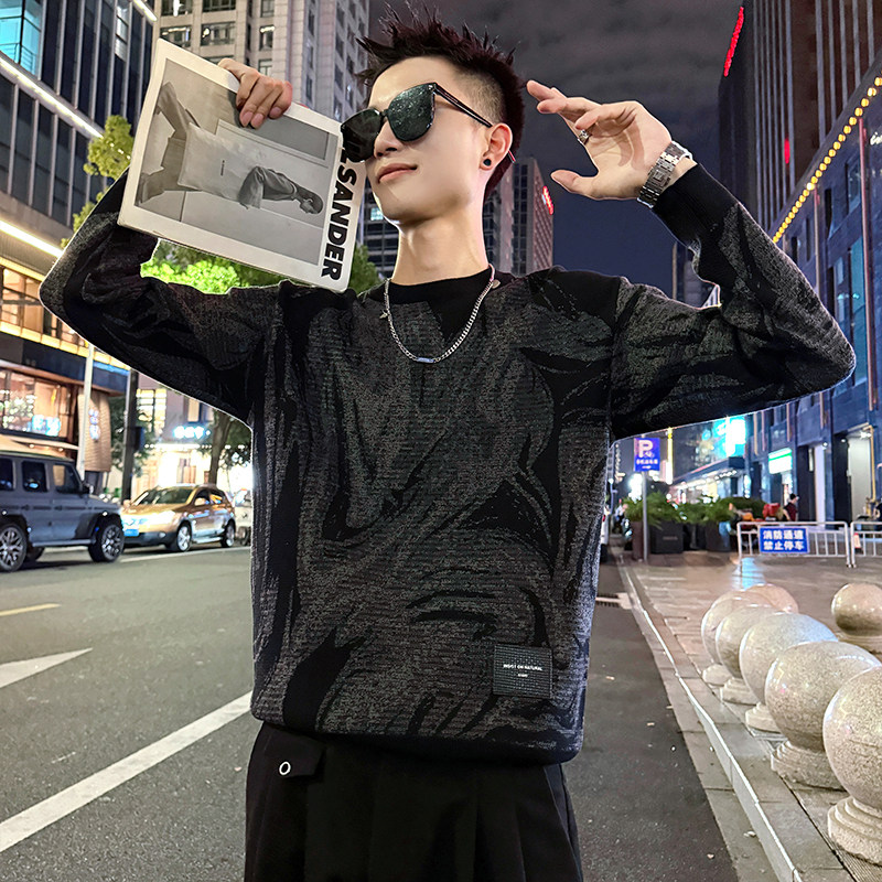 MC216/P78控108提花树纹撞色个性毛衣针织打底衫男3,男装T恤,电商A256