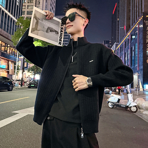 MC195/P108控148 简约高品质立体编织立领外套针织开衫毛衣男3图片