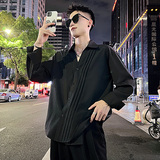 S556/P68控98痞帅小伙韩版高级感深V打褶个性衬衫外套男黑夜景，男装衬衫，电商A256