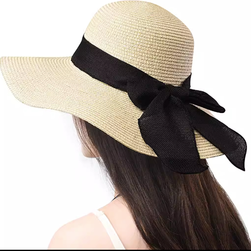 可折叠草帽遮阳帽防晒帽草编女式