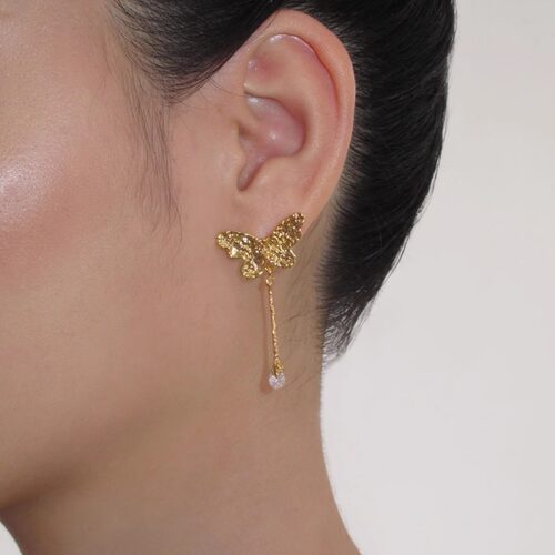 Boonee alus气质大气蝴蝶锆石灵动长耳环适合圆脸的新中式耳钉女