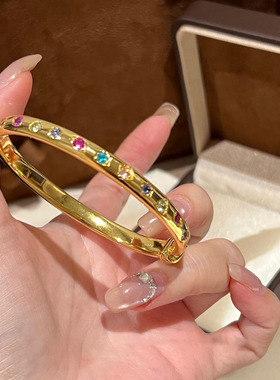 轻奢复古新中式彩色钻多巴胺锆石手环设计感高级百搭叠戴精致