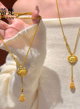 小红书爆款沙金喜上眉梢锁包吊坠项链新中式镂空花丝葫芦毛衣链