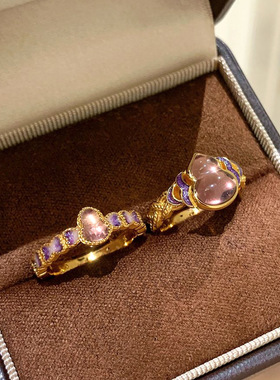 小红书爆款紫气东来紫晶葫芦戒指新中式精致珐琅冰透小葫芦指环