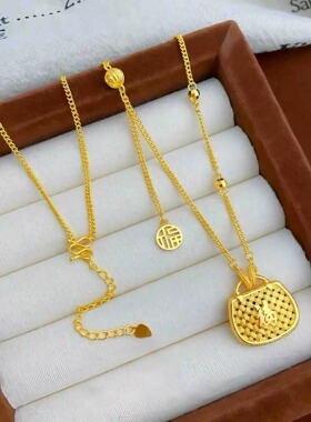 沙金饰品金店同款花丝双喜福字锁包项链女中国风小众设计感锁骨链