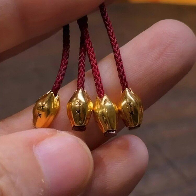 18K金色梅林铁核形弟子珠文玩尾束diy橄榄核手串三通侧挂绳束配珠