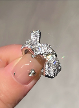 排钻纽结戒指银色闪钻简约设计感开口潮流女百搭质感指环跨境热销