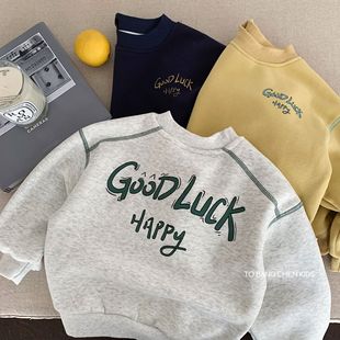 男女童字母套头加绒打底衫 韩版 宝宝衣服 卫衣2025新款 邦诚儿童冬装
