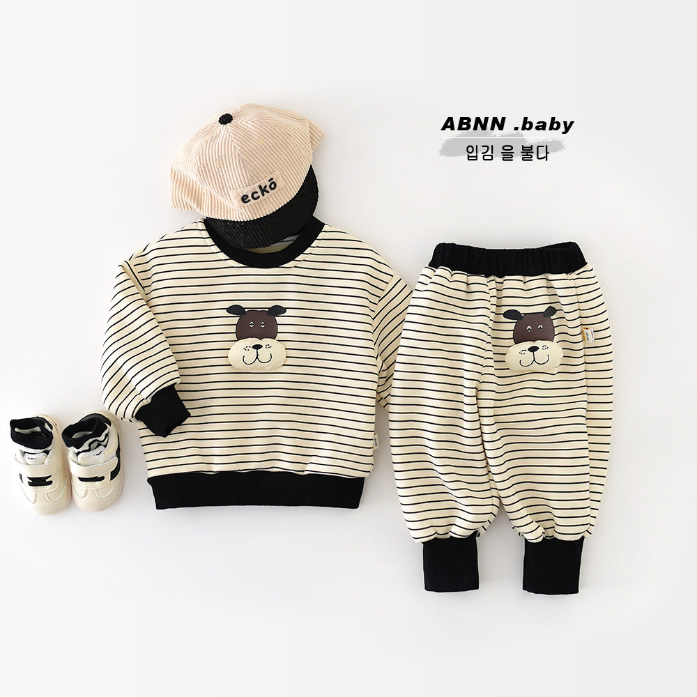 儿童加绒上衣冬装加厚条纹韩版卫衣婴儿保暖一体绒卡通卫裤95049,男装,卫衣,淘宝优惠券,粉丝福利购,淘宝优惠卷
