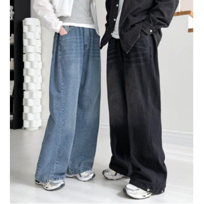 韩国 复古水洗做旧褶皱休闲宽松直筒牛仔裤长裤女,女装/女士精品,牛仔裤,淘宝优惠券,粉丝福利购,淘宝优惠卷