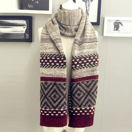 情侣款羊毛围巾冬季韩版拼色加厚保暖针织毛线围脖潮男女时尚百搭