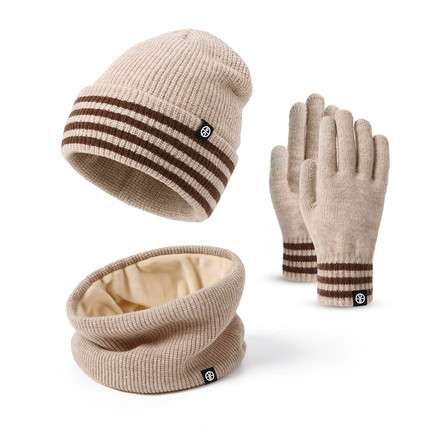 男大童保暖帽子围巾手套三件套青少年初中生男孩女孩东北防寒冬季