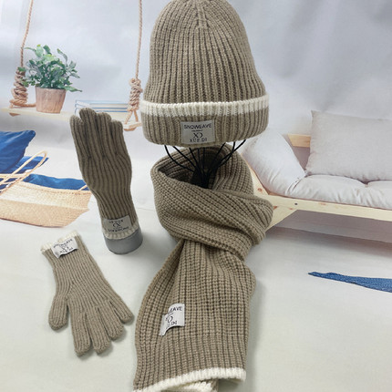 帽子围巾手套三件套羊驼绒男女冬季加厚保暖针织帽防寒毛线帽围脖