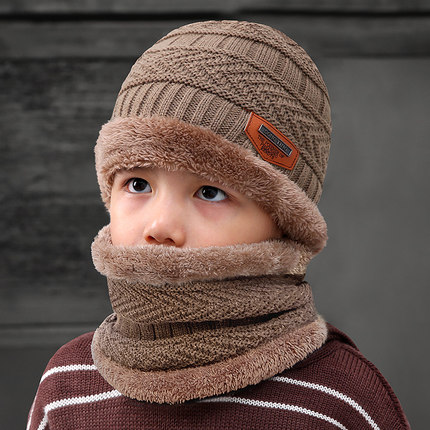 冬季儿童帽子围脖两件套装韩版潮男女童加绒围巾护耳宝宝保暖棉帽