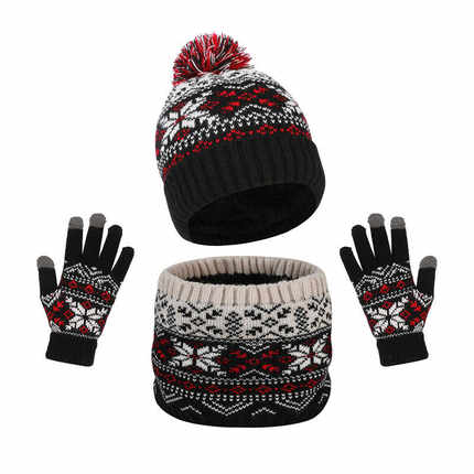 儿童加绒帽子围巾手套秋冬季男女宝宝护耳针织毛线帽保暖三件套装