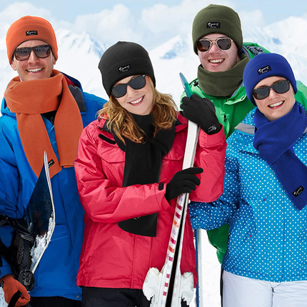 秋冬季足球训练户外运动手套抓绒围脖帽子三件套保暖护耳滑雪帽男