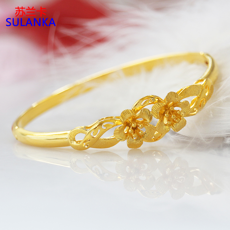 镀黄金手镯女大花朵学生镀沙金镯子细圈手环送女友闺蜜生日礼物
