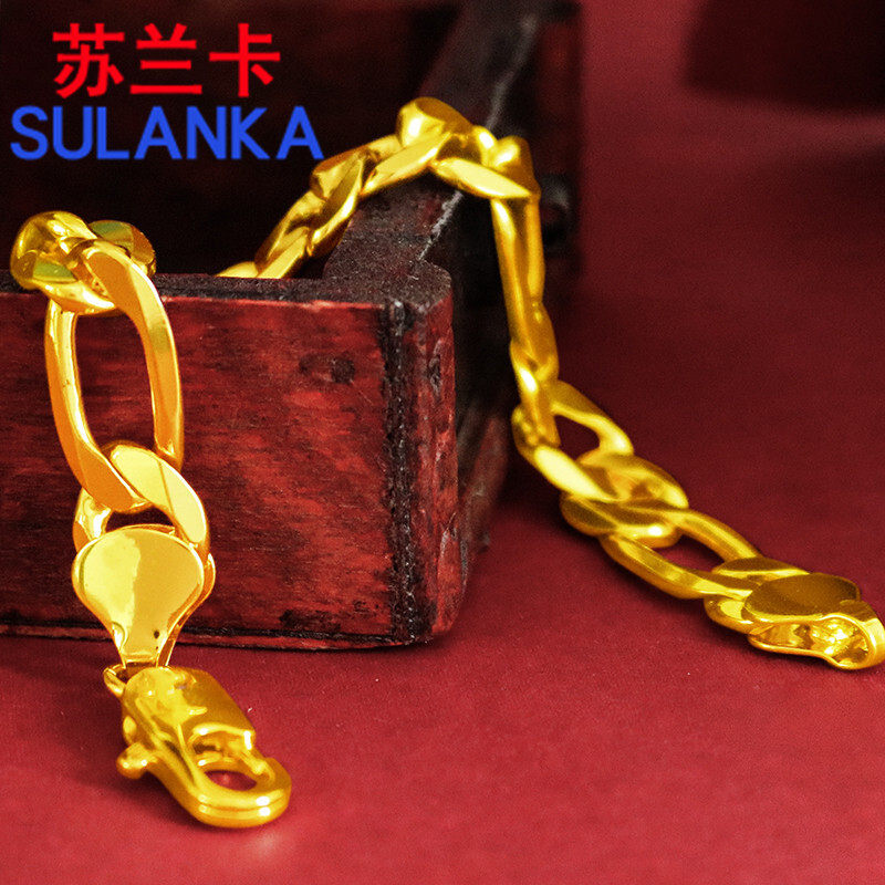 黄铜镀金手链男士坦克链粗简约女生镀沙金链子细时尚情侣款首饰品