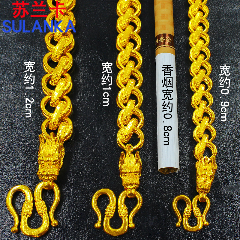 镀金项链粗男士霸气龙头链 时尚福字扁链大气颈饰情人节生日礼物