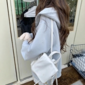 奶蓝色hellokitty刺绣拉链连帽卫衣外套女秋冬宽松慵懒风开衫 上衣