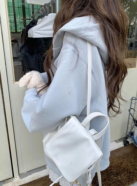 奶蓝色hellokitty刺绣拉链连帽卫衣外套女秋冬宽松慵懒风开衫上衣