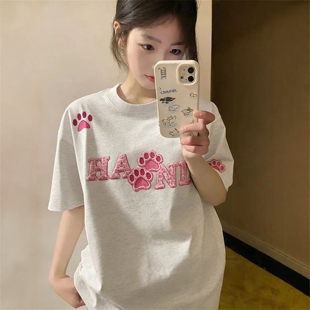 情侣纯棉设计感小众独特宽松上衣 t恤女夏季 巨好看 重工刺绣短袖