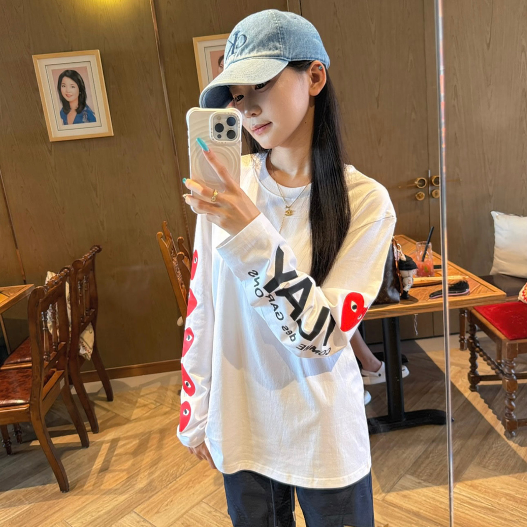 白色纯棉爱心字母印花长袖t恤女