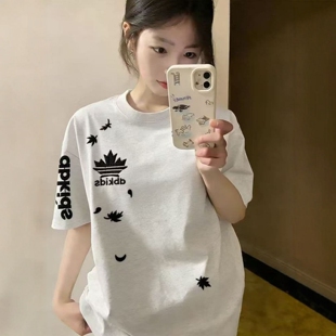 情侣宽松字母高级感国潮上衣 T恤女夏季 美式 高街纯棉重工刺绣短袖