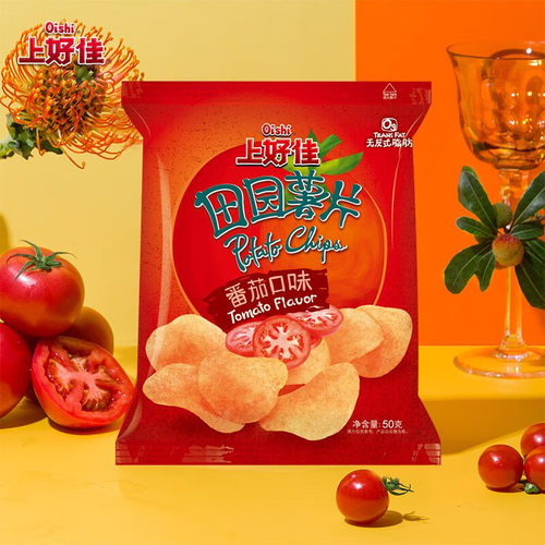 上好佳田园薯片50g*10袋番茄味烤肉味零食小吃休闲食品
