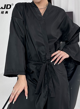 网红黑色美发客袍理发店顾客衣服美容院客服高档发廊剪发烫染和服