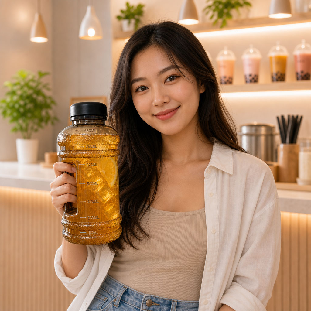 网红水桶瓶1000ml户外运动水壶吨桶奶茶杯子健身便携奶茶果汁瓶子
